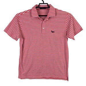 Mens Seaside Red & Gray Striped Polo Shirt Short Sleeve Cotton Stretch Size M